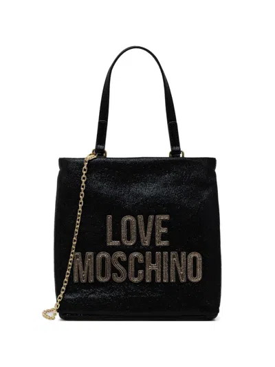 Love Moschino Embellished-lettering Tote Bag In Black