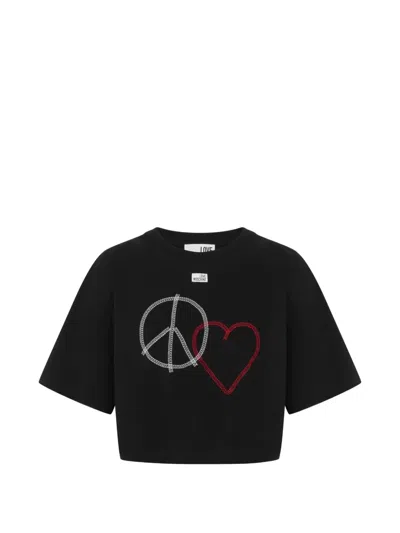 Love Moschino Embroidered Cotton Jersey T-shirt In Black