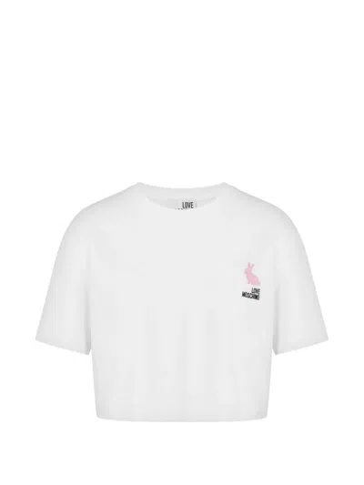 Love Moschino Embroidered Cotton Jersey T-shirt In White
