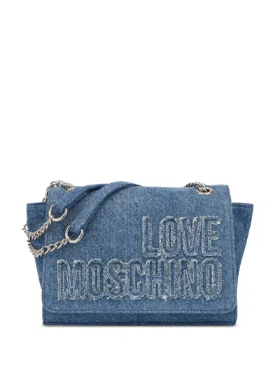 Love Moschino Embroidered-logo Shoulder Bag In Blue