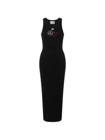 Love Moschino Embroidered Stretch Cotton Dress In Black