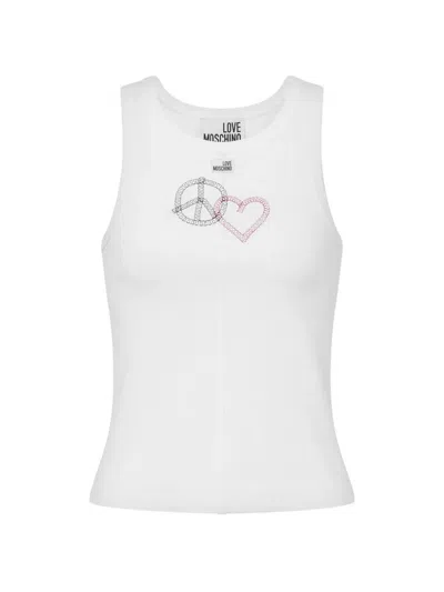 Love Moschino Embroidered Stretch Cotton Top In White