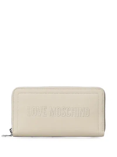 Love Moschino Embroidered Zip-around Wallet In Neutral
