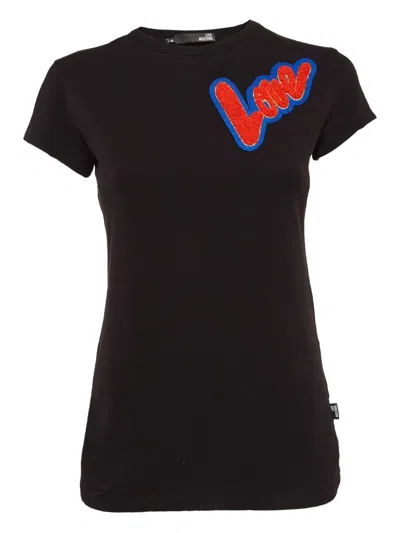 Pre-owned Love Moschino Embroidered-logo T-shirt In Black