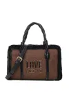 Love Moschino Faux-fur Trim Logo Tote Bag In Brown