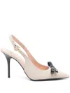 Love Moschino Beige Glossy Leather Slingback With Heel And Black Bow In Beige