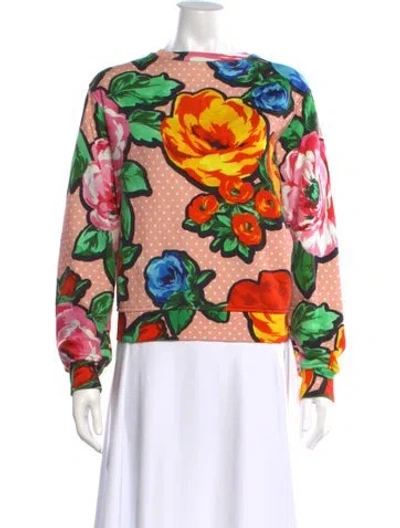 Pre-owned Love Moschino Floral Print Crew Neck Sweater In Pink