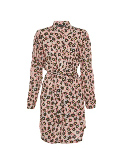 Pre-owned Love Moschino Floral-print Belted Midi Dress In Pink