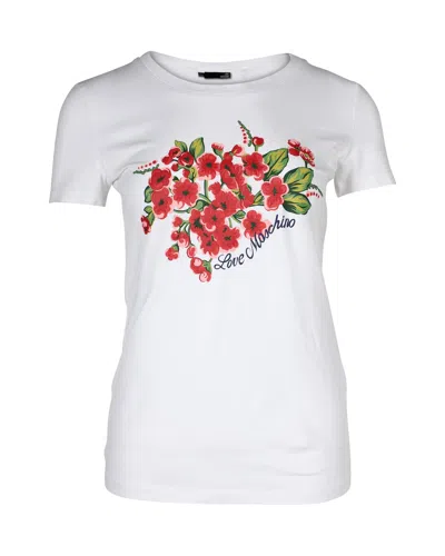 Love Moschino Flower Logo T-shirt In White Cotton