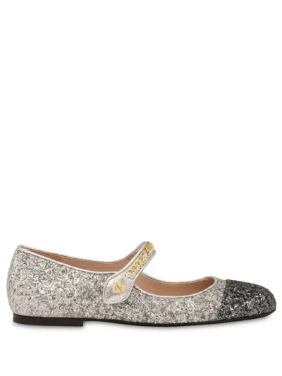 Love Moschino Glitter-detail Two-tone Ballerinas In Silver