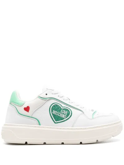 Love Moschino Glitter-detailed Leather Sneakers In White