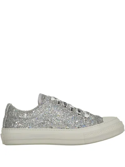 Love Moschino Glitter-embellished Sneakers In Silver