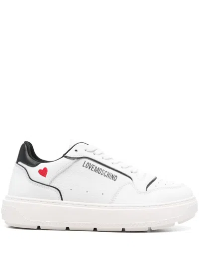 Love Moschino Glitter-logo Sneakers In 白色