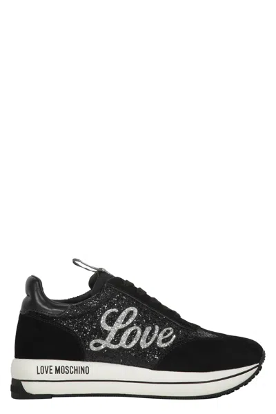 Love Moschino Glitter Low-top Sneakers In Black