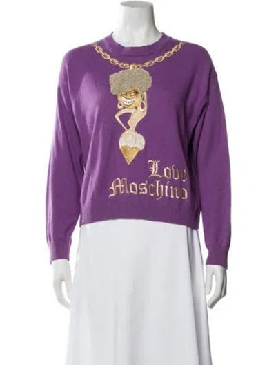 Pre-owned Love Moschino Graphic Print Crew Neck Sweater In Purple