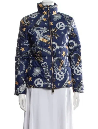 Pre-owned Love Moschino Graphic Print Down Jacket In Blue