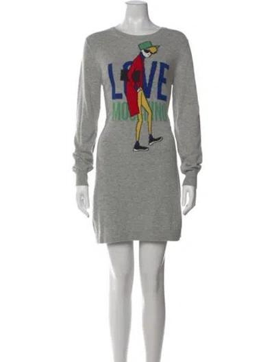 Pre-owned Love Moschino Graphic Print Mini Dress In Gray