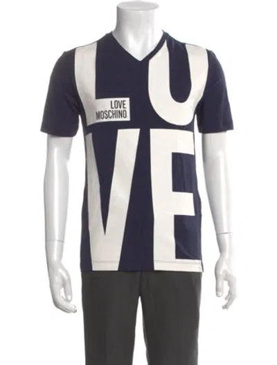 Pre-owned Love Moschino Graphic Print V-neck T-shirt In Blue