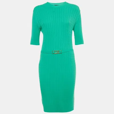 Pre-owned Love Moschino Green Knit Belted Midi Dress L