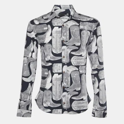 Love Moschino Grey Boots Print Poplin Shirt In Multi