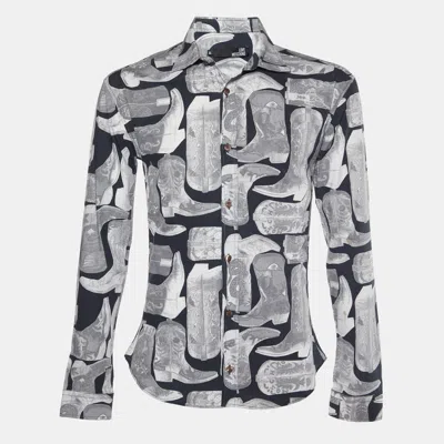 Love Moschino Grey Boots Print Poplin Shirt In Gray