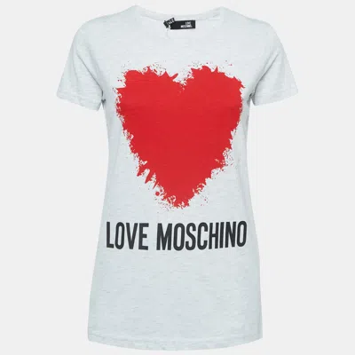 Pre-owned Love Moschino Grey Logo Print Cotton Crew Neck T-shirt S