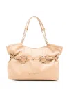 Love Moschino Beige Faux Leather Shoulder Bag With Metal Hearts In Nude