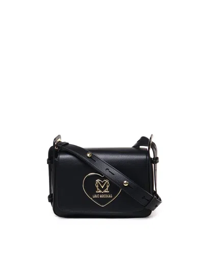 Love Moschino Heart And Logo Plaque Shoulder Bag In Black