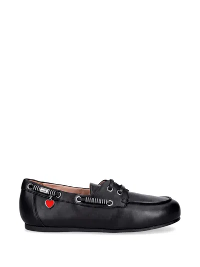 Love Moschino Heart Appliqué Lace Up Loafers In Black