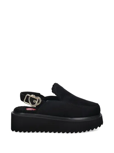 Love Moschino Heart-buckle Platform Mules In Black