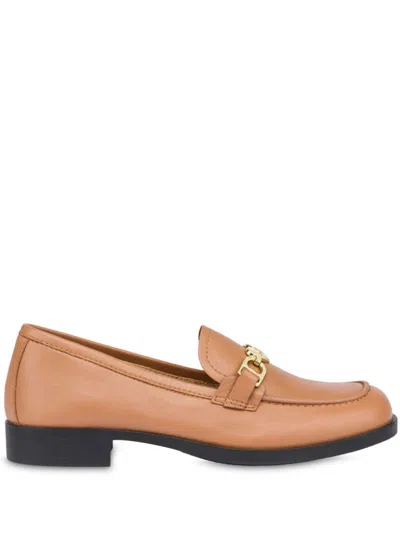 Love Moschino Heart-charm Leather Loafers In Neutrals