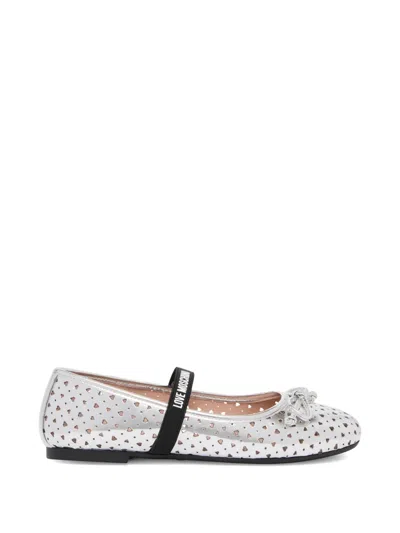 Love Moschino Heart Cut-out Bow Ballet Flats In White
