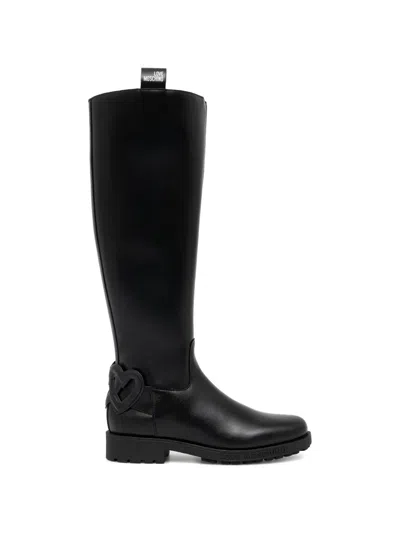 Love Moschino Heart-detail Knee-high Boots In Black