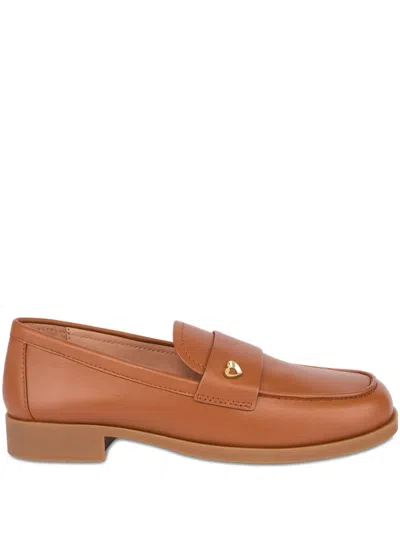 Love Moschino Heart Detail Leather Loafers In Brown