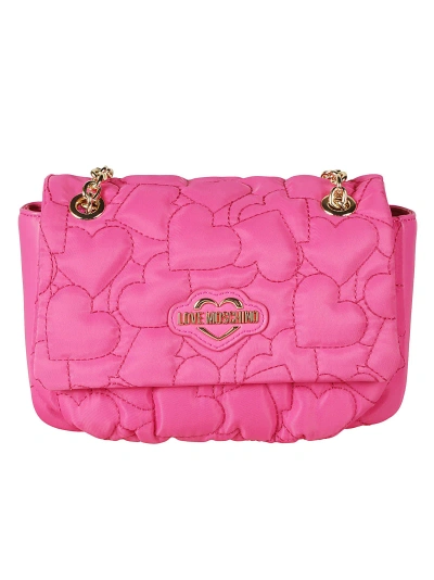 Love Moschino Heart Embroidered Flap Chain Shoulder Bag In Fuxia