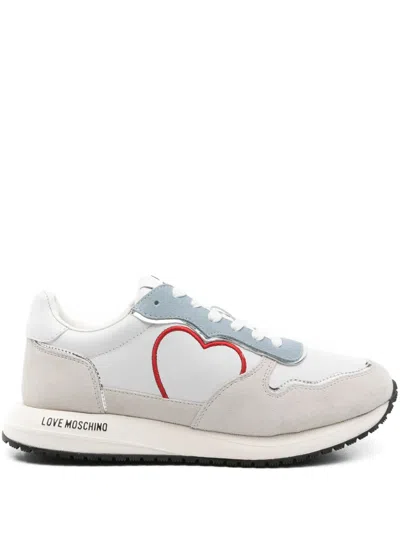 Love Moschino Heart-embroidered Sneakers In White