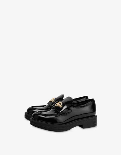 Love Moschino Heart Logo Brushed Calfskin Loafers In Black