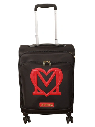 Love Moschino Heart Patched Two-way Zipped Trolley Luggage In Black/red