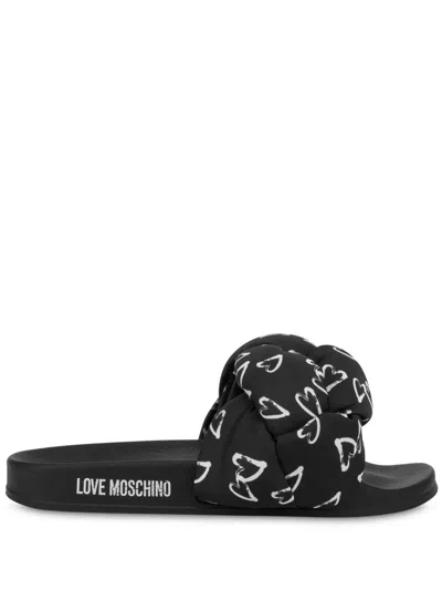 Love Moschino Heart-print Slides In Black