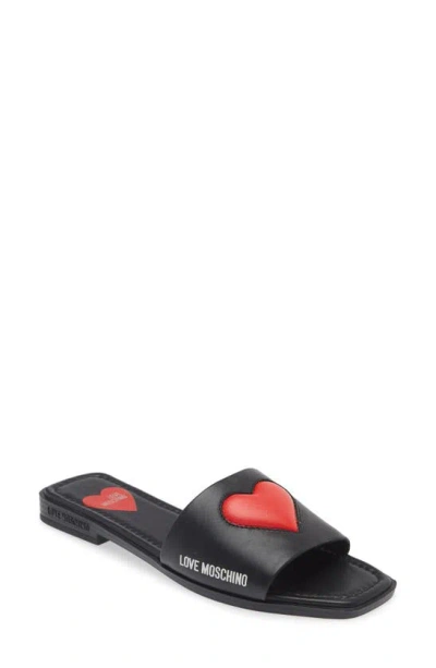Love Moschino Heart Slide Sandal In Black