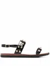 Love Moschino Patent Leather Thong Sandals Heart Studs In Black