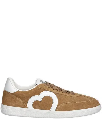 Love Moschino Heart Suede Sneakers In Brown
