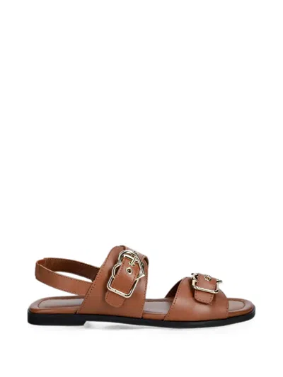 Love Moschino Heart-buckle Leather Sandals In Brown