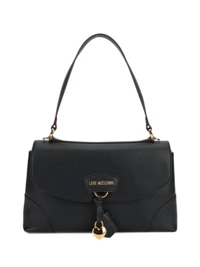 Love Moschino Heart-charm Logo-plaque Shoulder Bag In Black