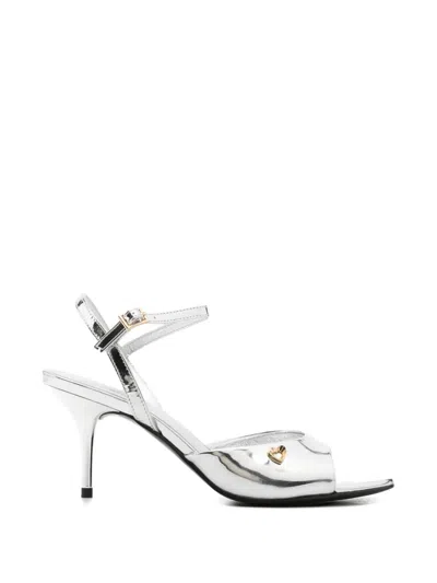 Love Moschino Heart-detail Heeled Sandals In Silver