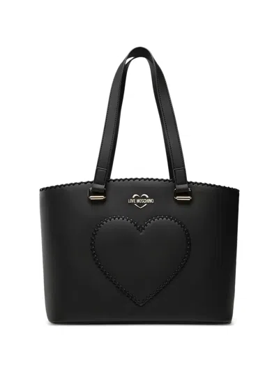Love Moschino Heart-motif Whipstitch-trim Tote Bag In Black