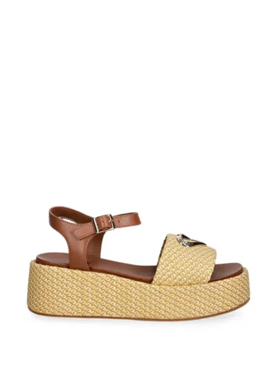 Love Moschino Heart-plaque Platform Sandals In Animal Print