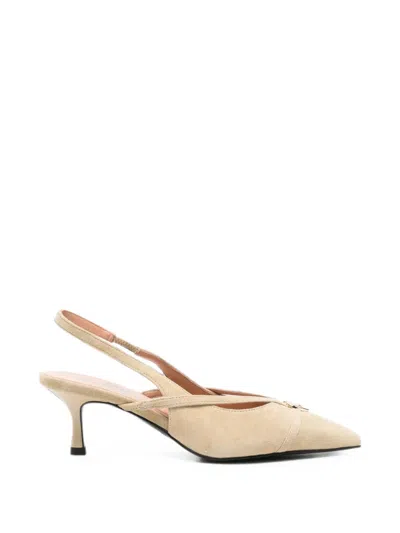Love Moschino Heart-plaque Slingback Pumps In Neutral