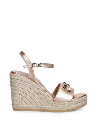 Love Moschino Heart-plaque Wedge Espadrilles In Pink