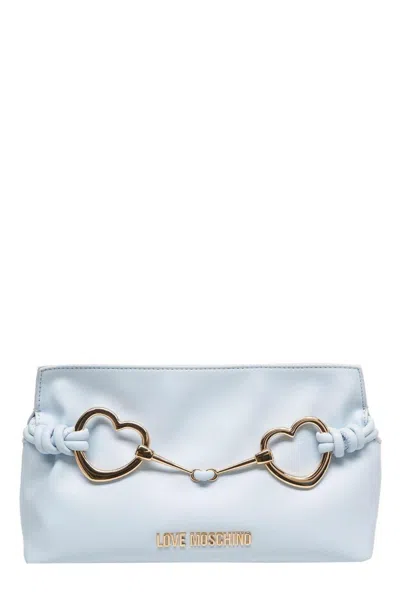 Love Moschino Hearts Laminated Clutch Bag In Light Blue